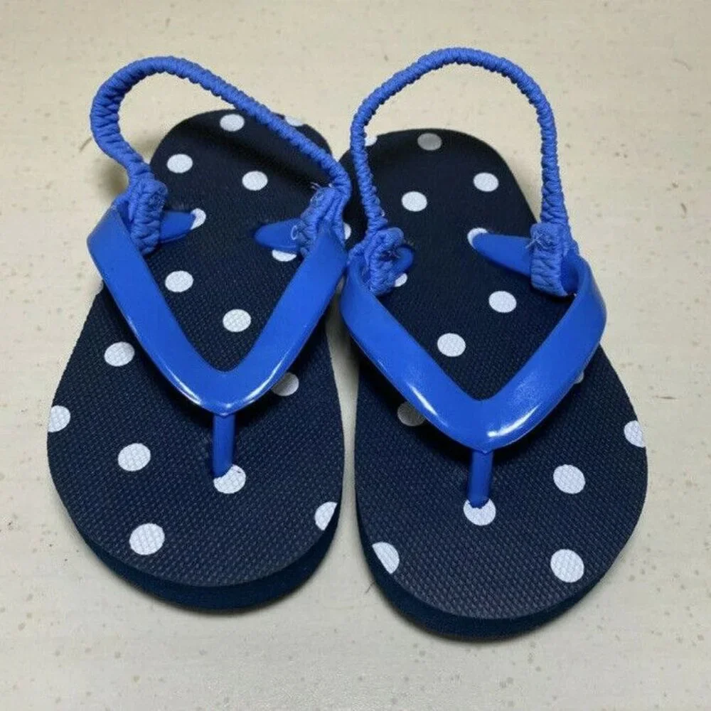 toddler girls navy flip flops white polka dot size 5 /6